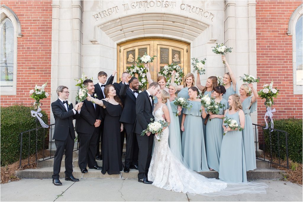 bride and groom kissing