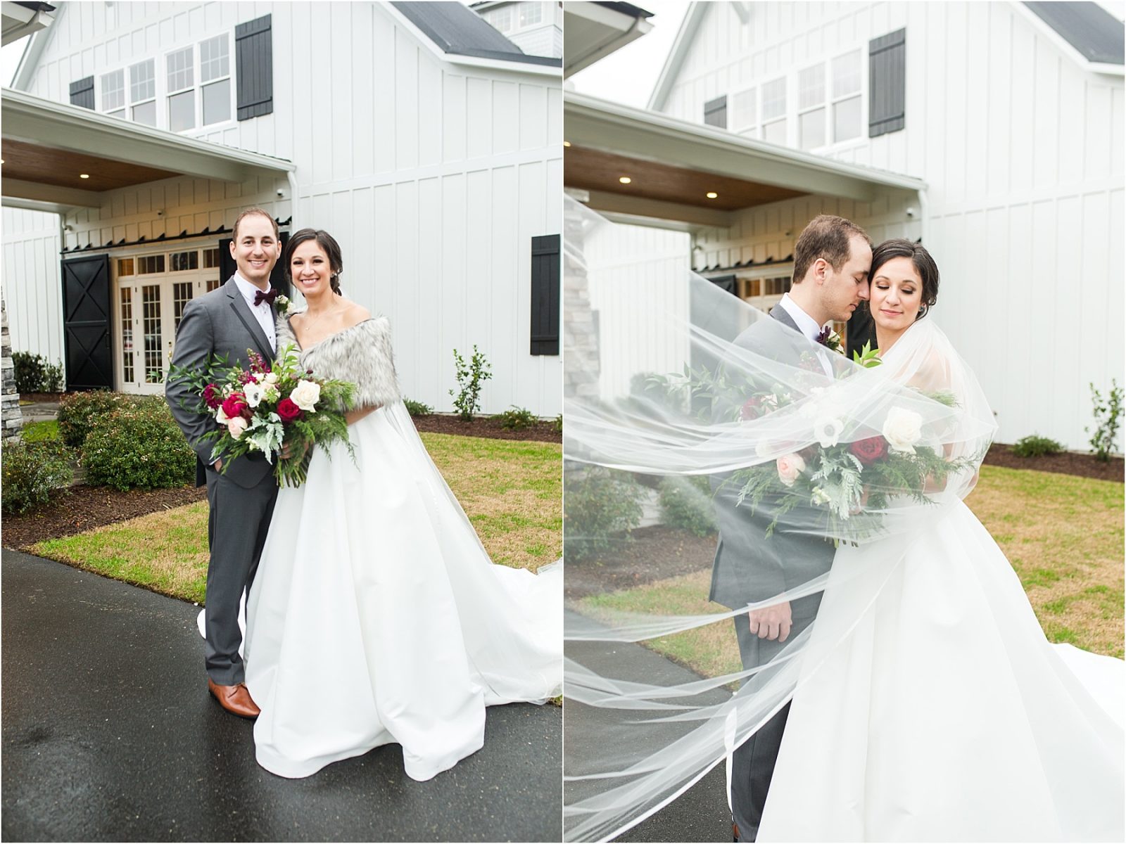 bride and groom at the carolina barn