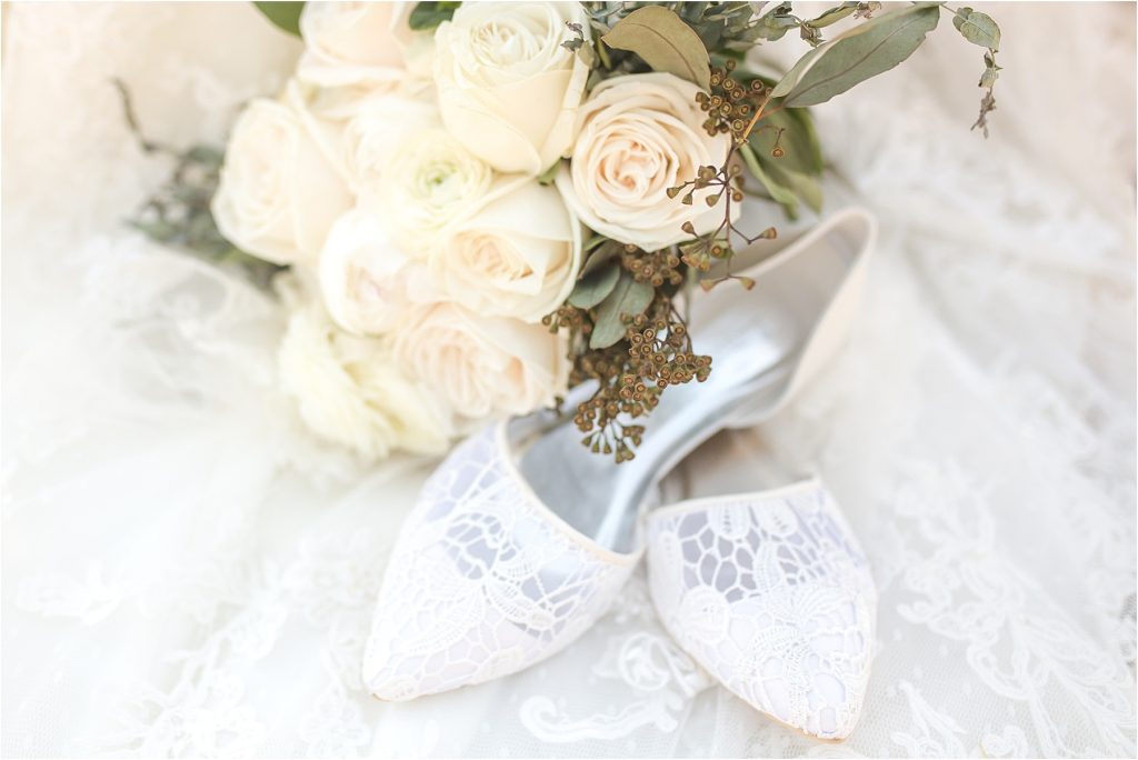 bridal bouquet and shoes